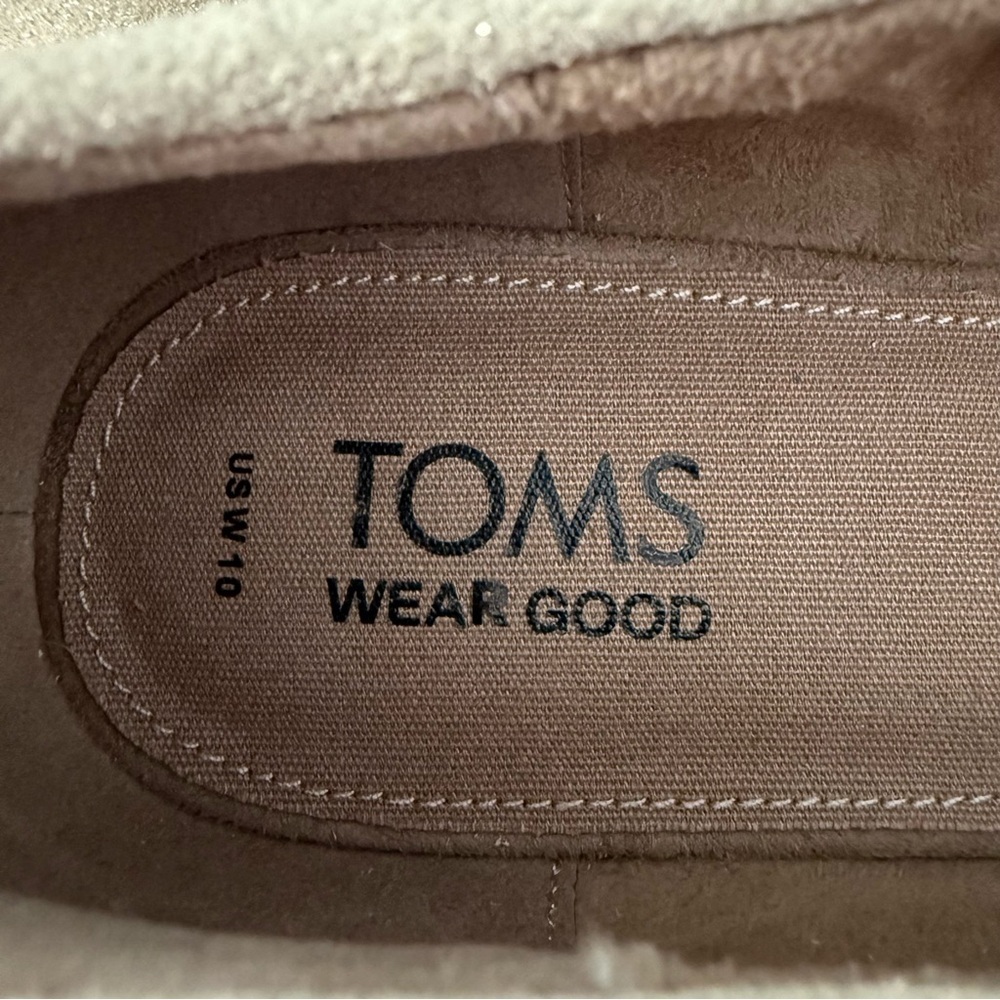 Women’s TOMS Lynette Loafer Dress Shoe Champagne Metallic Suede Leather Size 10 - Picture 11 of 15